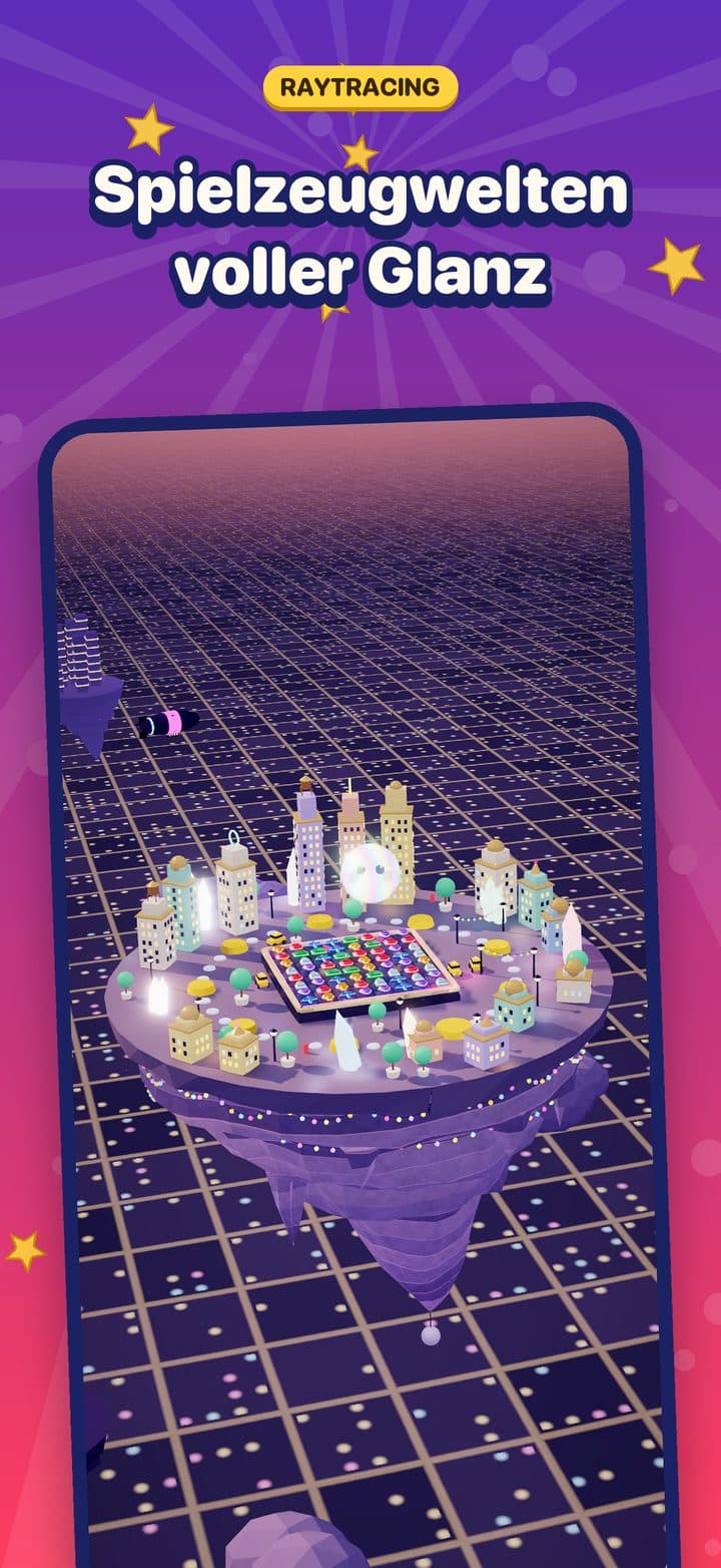 Neonhöhen, eine Spielzeugstadt in der blauen Stunde, schwebt über einem leuchtenden Raster