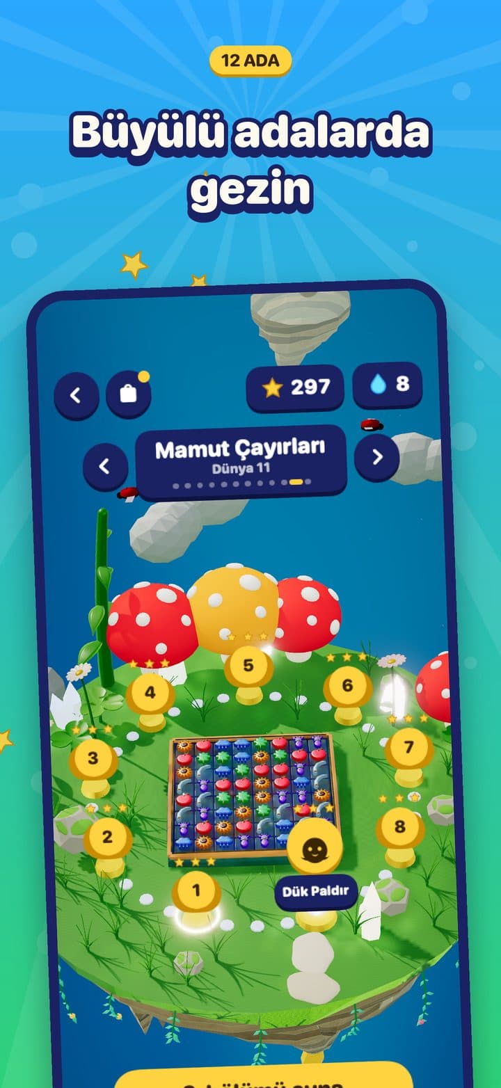 Mamut Çayırları haritası: tahtanın çevresinde dokuz altın kaide, dev mantarlar ve Dük Paldır’ın bölümü